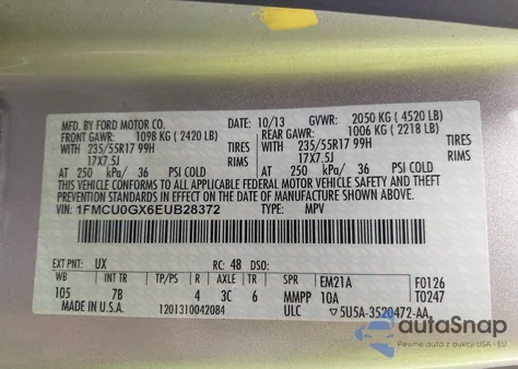 2014 Ford Escape Se from USA, damaged, VIN 1FMCU0GX6EUB28372